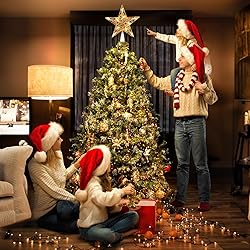 Christmas Star Tree Topper, Plug in Gold Glittered