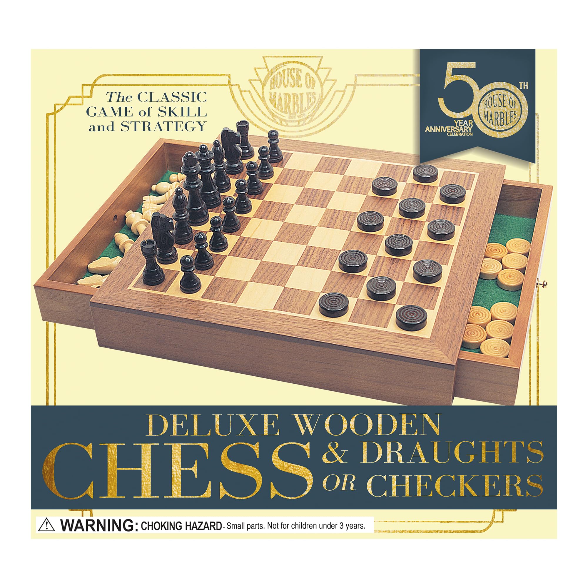 House of Marbles Deluxe Wooden Chess & Draughts Set