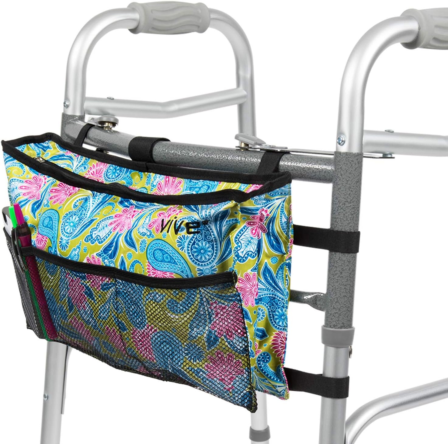 Vive Walker Bag - Water Resistant Accessory Basket Provides Hands Free Storage for Folding Walkers - Attachment Fits Wide and Narrow Styles - Tote Caddy Pouch for Elderly, Seniors, Handicap, Disabled: Health & Personal Care
