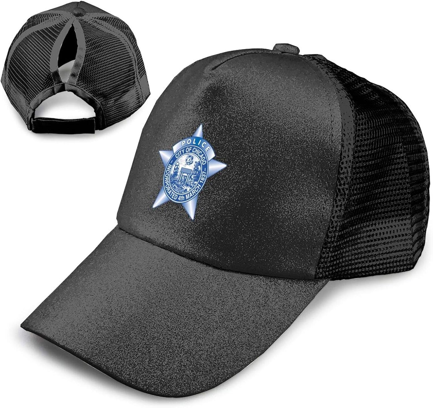 Chicago Police Logo Baseball Cap, Sequin Mesh Cap, Adjustable Ponytail