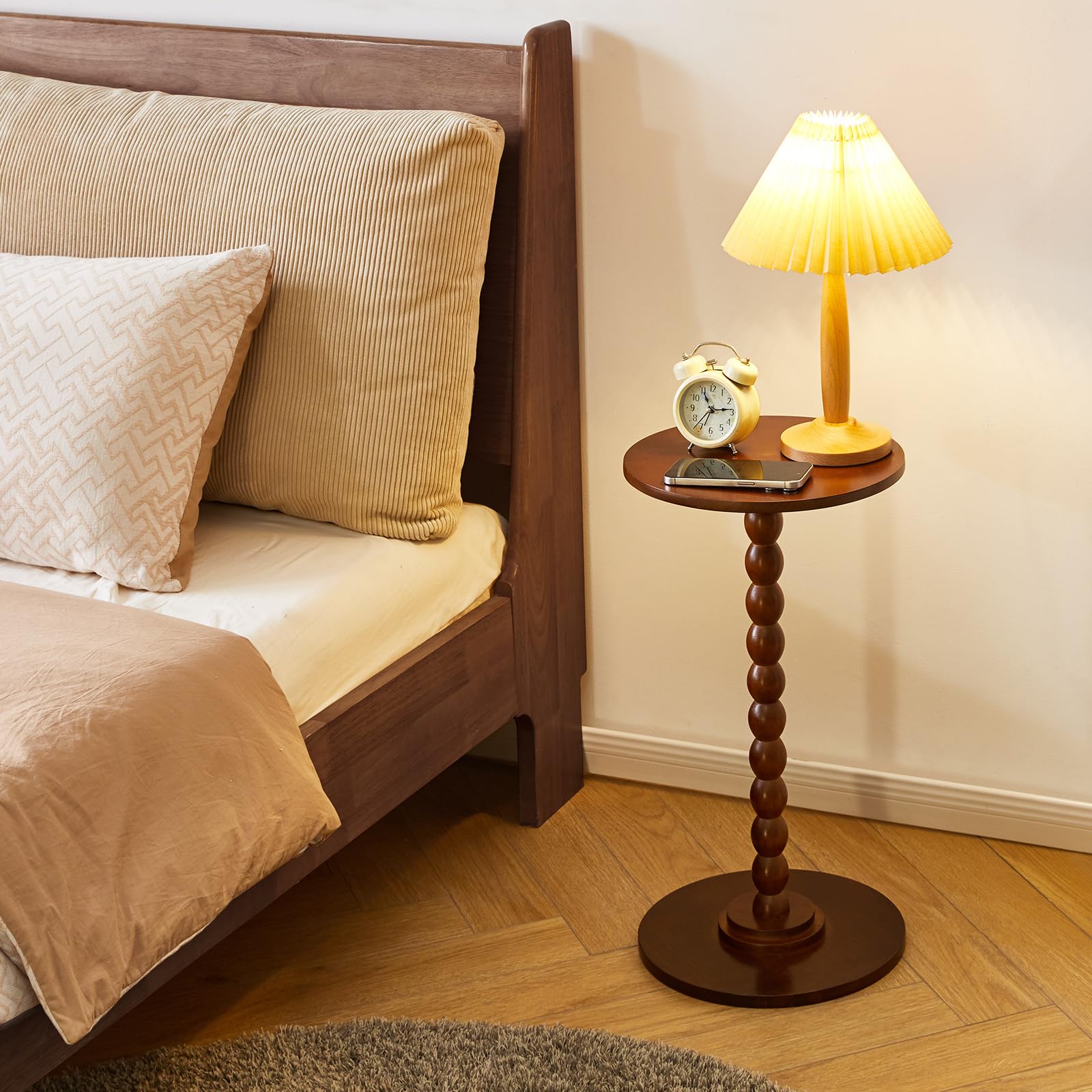 Aibiju Runder Beistelltisch, Kleiner Beistelltisch für Kleine Räume, Sofatisch, Nachttisch mit Massivholzbeinen für Schlafzimmer, Wohnzimmer, Ecken und Büro, Rustikales Braun YD-RST001H 5