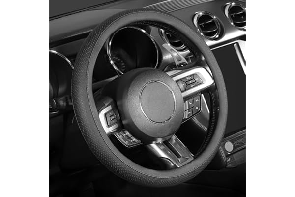 SEG Direct Car Steering Wheel Cover Universal Standard-Size 37-39 cm (14 1/2" - 15"), Microfiber Leather