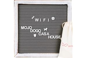 WINSHARP Gray Felt Letter Board 10"x10" White Rustic Wooden Frame Letter Board White Letters Premium Changeable Sign Boards Home Decor Motivational Quotes Baby Announcement Price Menu List Message with Stand