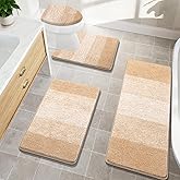 Bsmathom Bathroom Rugs Sets 4 Piece, Soft Absorbent Microfiber Bath Rugs with U-Shaped Contour Toilet Rug and Toilet Lid Cover, Thick Non-Slip Plush Shaggy Bath Mat Set,Orange