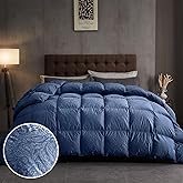 DAICO Goose Feather Down Comforter Queen Size, All Season Luxury Hotel Fluffy Duvet Insert, Ultra Soft 100% Cotton Shell with 8 Corner Tabs, Paisley Design (90x90'', Navy Blue)