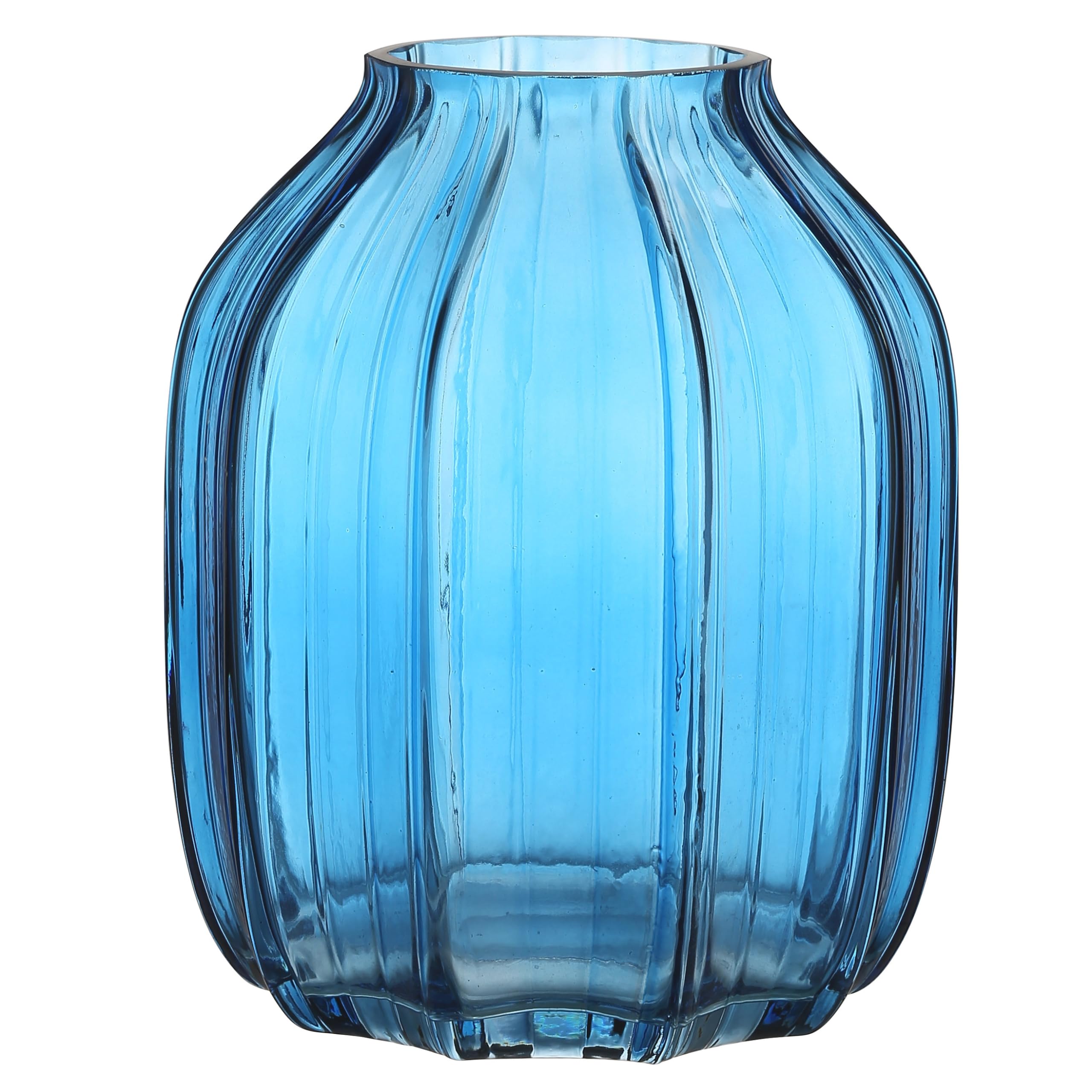 JAKY Global Elegant Blue Glass Vase H20cm Large Tall Table Centerpiece for Home or Office Decor Stunning Glass Vase for Flowers Perfect for Farmhouse(Blue 20cm)