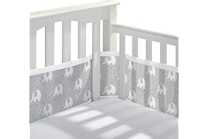 BreathableBaby Breathable Mesh Liner for Full-Size Cribs, Classic 3mm Mesh, Peaceful Elephants (Size 4FS Covers 3 or 4 Sides)