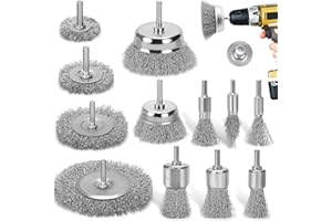 DazSpirit Wire Brush for Drill Set, 12Pcs Cup, Wheel & End Brush Kit with 1/4” Shank, Carbon Steel Drill Brush Attachments for Rust Removal, Stripping, and Abrasive