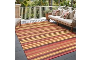 WondRg Outdoor Rug Patio Mat 5x8 Waterproof Plastic Straw Red Orange Stripe Tapis Exterieur for Camping Picnic Deck Washable 