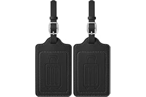 Teskyer Luggage Tags for Suitcases, TSA Approved with Privacy Protection Cover, Premium Faux Leather Bag Tags for Travel - 2 Pack, Black