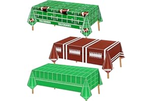 Lemicin 3 Packs Football Party Tablecloth Disposable Plastic Rectangular Waterproof Table Cloth Football Field Tablecover for Birthday Gameday Tailgate Party Decorations (54 x 108 Inch)