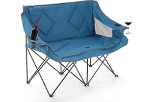 ARROWHEAD OUTDOOR Portable Folding Double Duo Camping Chair Loveseat w/ 2 Cup & Wine Glass Holder, Heavy-Duty Carrying Bag, Padded Seats & Armrests, Supports up to 500lbs, USA-Based Support