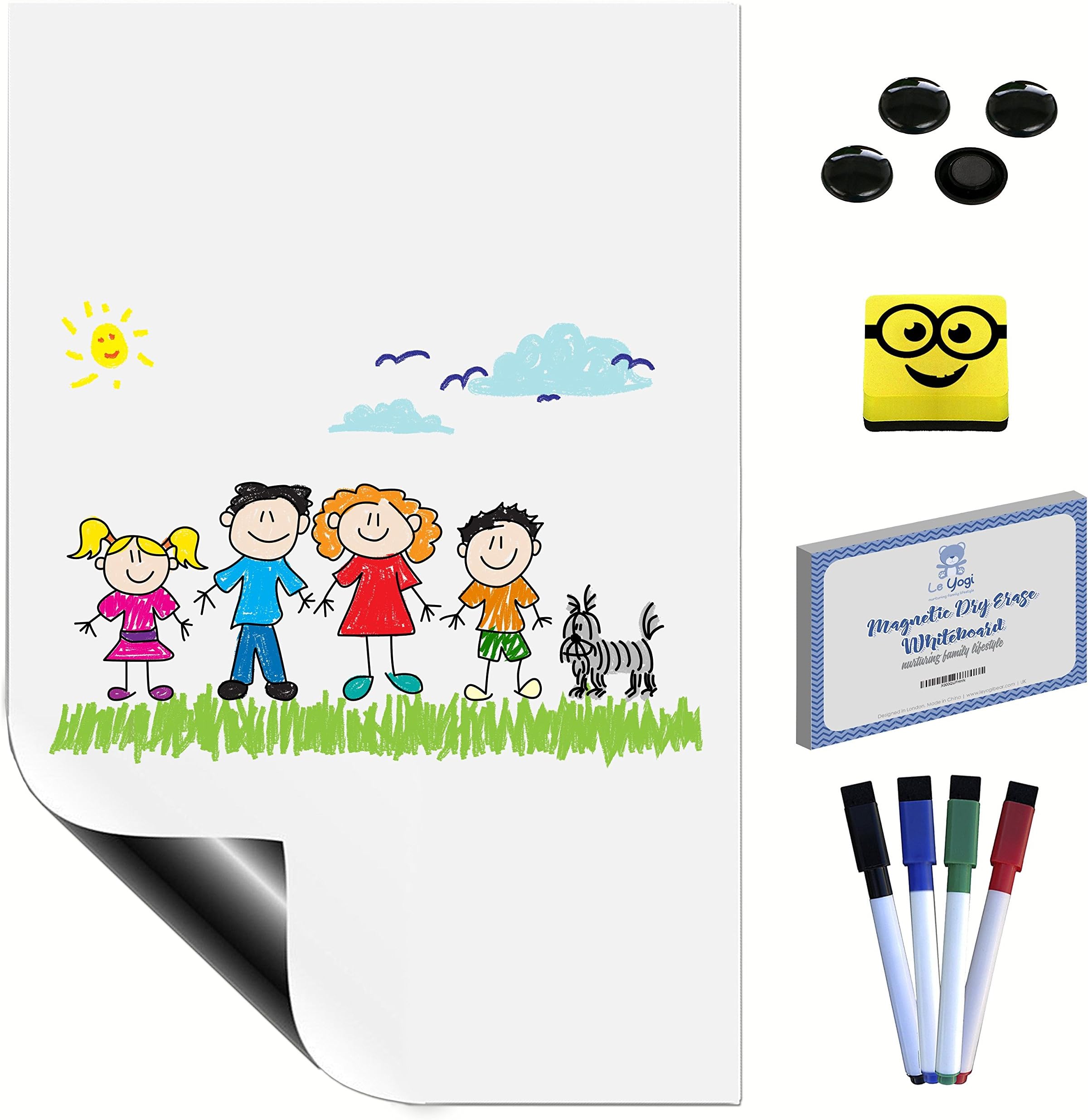 Magnetic Dry Erase Whiteboard | Dry Erase Chore Planner, Meal Planner, Event Planner with Magnetic Eraser, 4 Magnetic Markers, 4 Magnetic Buttons, 100 Video Recipes. Perfect Kids Drawing Board