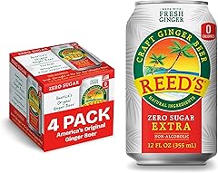 Reed's Zero Sugar Extra Ginger Beer, Pack of 4 (12fl oz Can each) - Non-Alcoholic Jamaican Real Ginger Brew, Sweetened w/Stev