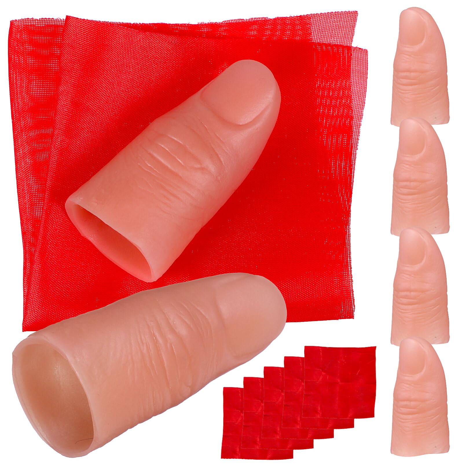 TOYANDONA Magician Props Fake Finger Cots with Red Silk Scarves for Stage Performance Tricks Realistic Finger Tips Set