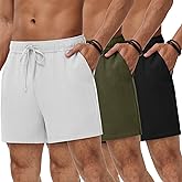 Neer 3 Pack Men's Linen Shorts Casual Lightweight Elastic Waist Drawstring Summer Shorts with Pockets
