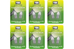 TBE LIGHTING Replacement 3 Volt / 3D 3.6 Volt, 0.75A Bayonet Base P13.5 Krypton Flashlight Bulbs, Pack of 12 Energy efficient Flashlight Krypton Bulbs to fit a Standard 3D Torches