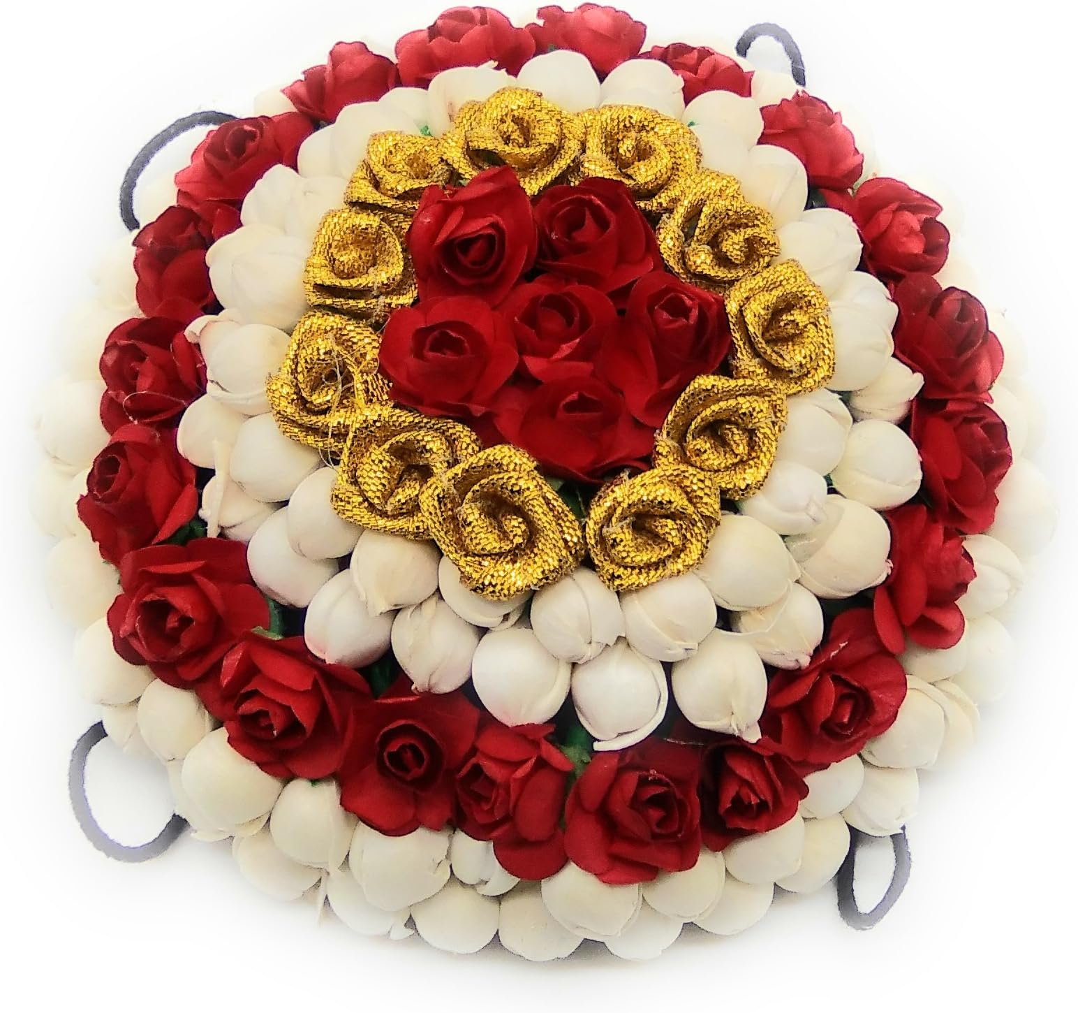 Bridal Full Set Gota Flower Jewellery Red Rose and White Plastic Jasmine Flower Ambada Phool 1 Hair Bun Rubber Juda Accessories for Women