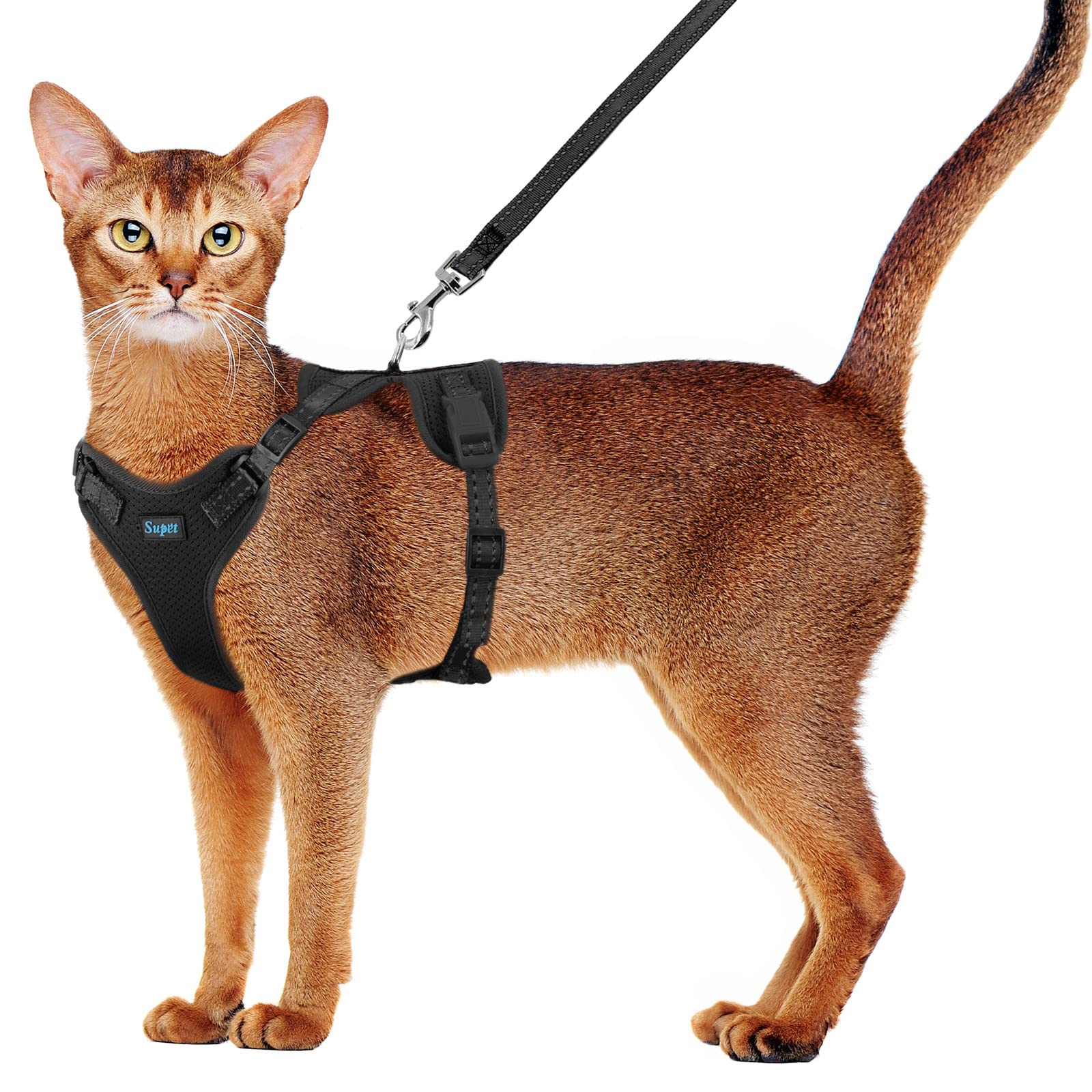 Photo 1 of Supet Cat Harness and Leash Set for Small to Large Cats Adjustable Cat Vest Harness with Reflective Trim Universal Cat Leash and Harness for Cats/Puppies