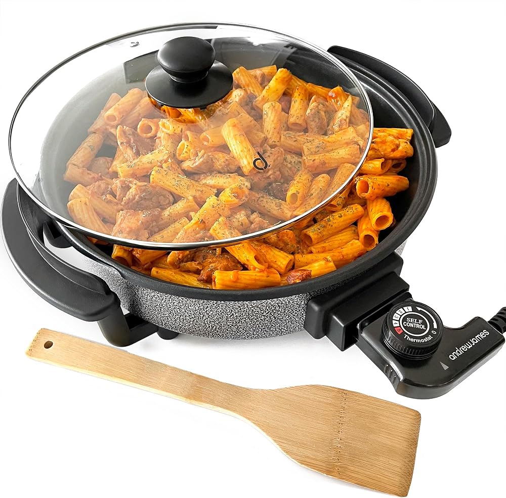 Andrew James Electric Frying Pan 30cm 1350W Non-Stick Glass Lid