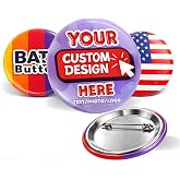 Bat Button Custom Button Pins - Personalized Photo, Logo &amp; Text Button Pins, Sizes 1, 1.5, 2.25, 3 &amp; 3.5 Inch, Bulk 5-1000 Pcs, Pinback Buttons for Graduation, Campaigns &amp; Events