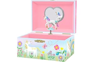 GIGGLE & HONEY Floral Unicorn Jewelry Box - Unicorn Toys for Girls Age 4-6 - Kids Jewelry Box with Spinning Unicorn - 6 x 4.7 x 3.5 in