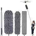 4Pcs Microfiber Duster Kit for High Ceiling with Extension Pole 30-110 Inches,Retractable Gap Dust Brush Cleaner Long Feather Duster for Cleaning Cobweb, Blinds, Furniture,Car, Gray