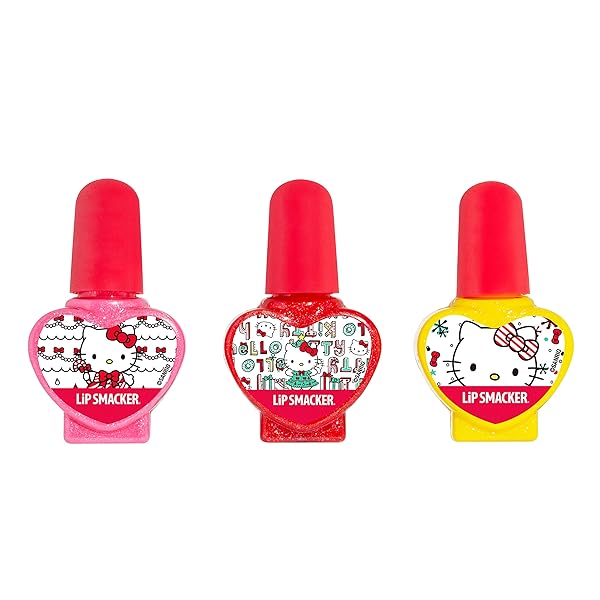 LIP SMACKER NAIL POLISH, 3 MOISTURIZING, SMOOTHING SOFT SHINE, HYDRATING & PROTECTING FUN FLAVORS, CRUELTY-FREE & VEGAN – HOLIDAY HELLO KITTY