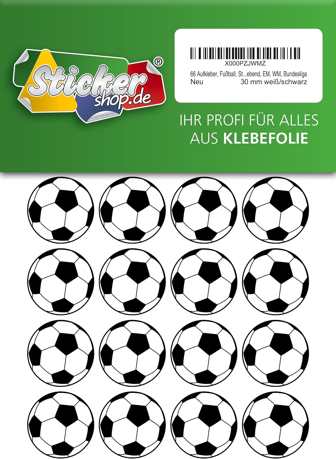 66 PVC Sticker, Football sticker, 30 mm, white/black - Printed Film, Self-Adhesive Em Wm Bundesliga