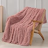 Tuddrom Decorative Extra Soft Fuzzy Faux Fur Throw Blanket 50" x 60",Solid Reversible Long Hair Shaggy Blanket,Fluffy Cozy Plush Comfy Microfiber Fleece Blankets for Couch Sofa Bedroom,Peach Whip
