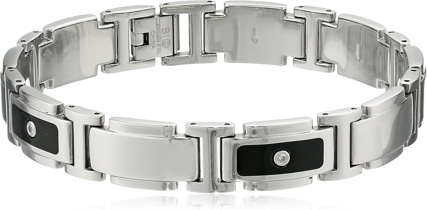 Men's Stainless Steel Bracelet with Diamond and Resin