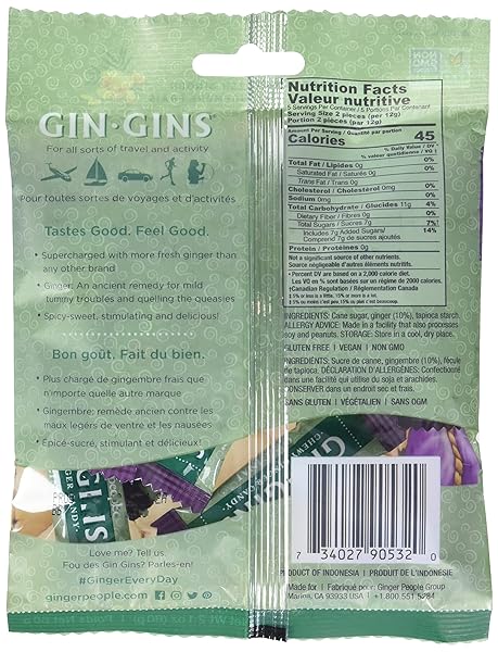 THE GINGER PEOPLE ORIGINAL GIN-GINS GINGER CHEWS, 60 GR