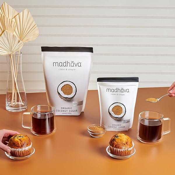 MADHAVA ORGANIC COCONUT SUGAR 3 LB. BAG (PACK OF 1), NATURAL SWEETENER, SUGAR ALTERNATIVE, UNREFINED, SUGAR FOR COFFEE, TEA & RECIPES, VEGAN, ORGANIC, NON GMO