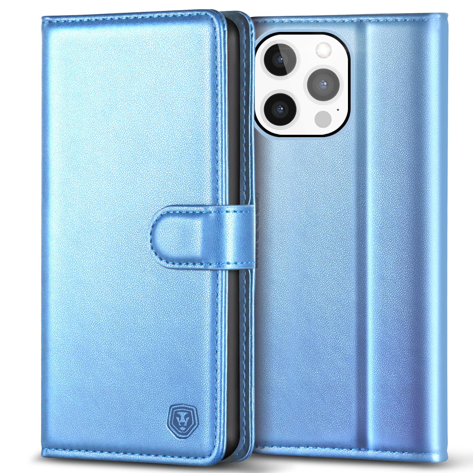 Kuafcase Compatible for iPhone 13 Pro Max Case with 4 Card Slots Magnetic Closure Kickstand Shockproof Protective Phone Case Compatible for iPhone 13 Pro Max - Sky Blue — image 1