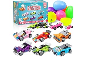 Myouth 6 Pcs Pre Filled Easter Eggs Car Easter Basket Stuffers Filled with Pull-Back Race Car for Kids School Party Easter Egg Hunt Supplies Classroom Prizes for Boys Girls