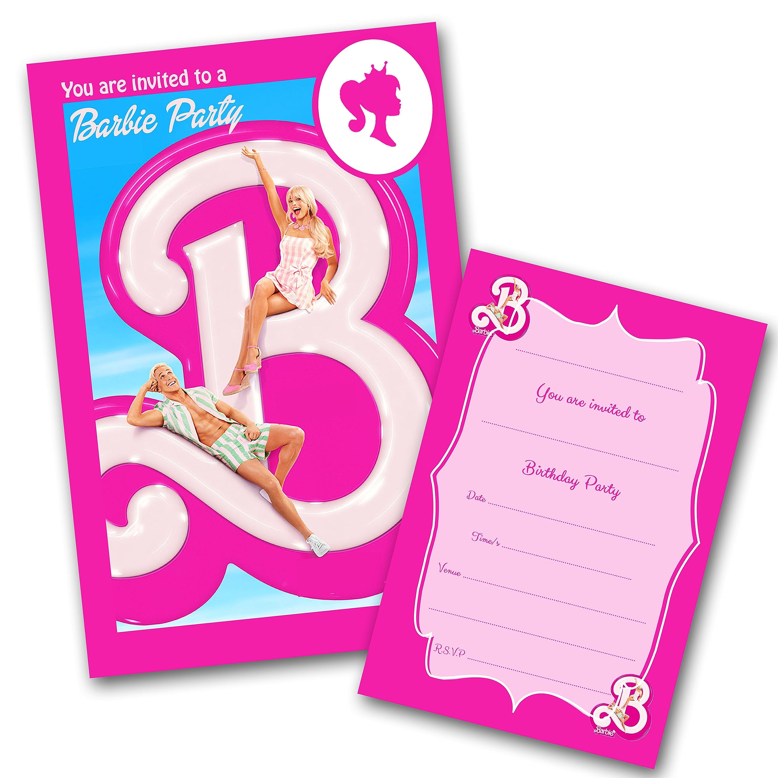 Barbie Invitations (WRITE ON) Birthday Party Invites (Pack of 20 & Envelopes)