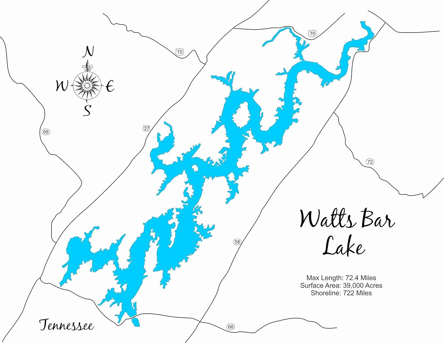 watts bar lake map Amazon Com Watts Bar Lake Tennessee Framed Wood Map Wall watts bar lake map
