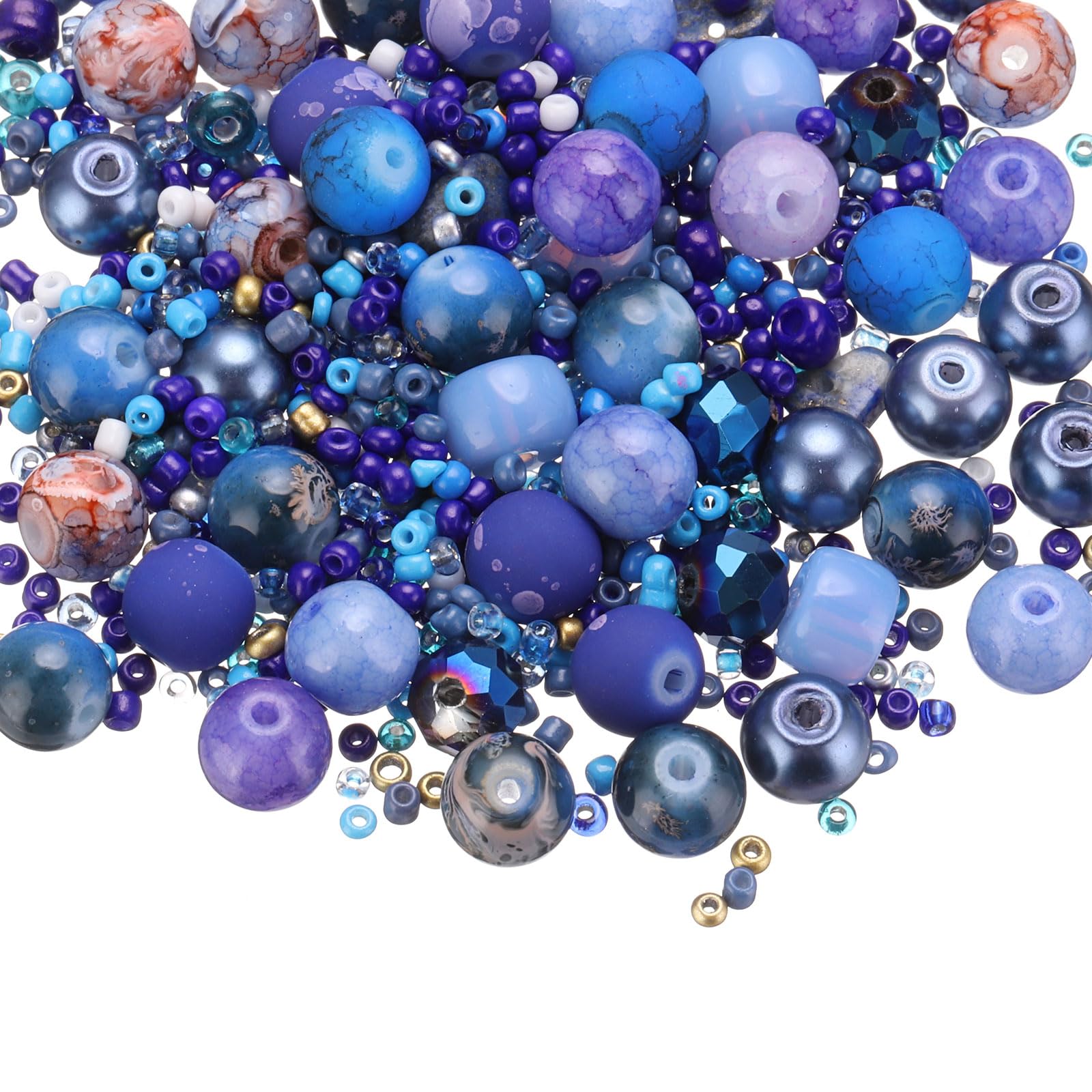 PATIKIL 2-8mm Assorted Glass Resin Beads, Cracked Gravel Round Beads Small European Spacer Seed Bead Mixed Bulk with Hole for Jewelry Making DIY Bracelet Crafts Necklace Charm, Dark Blue