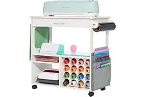 iVyne Craft Cart, Ultimate Organizer & Storage Table for Cricut/Silhouette with Metal Rack, Craft Table with Storage, Workstation for Accessories, Berry, Vinyl Rolls, and More - White