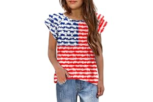 Arshiner 4th of July Shirt for Girl Patriotic American Flag Ruffle Short Sleeves Shirts Tops Tee Blouse