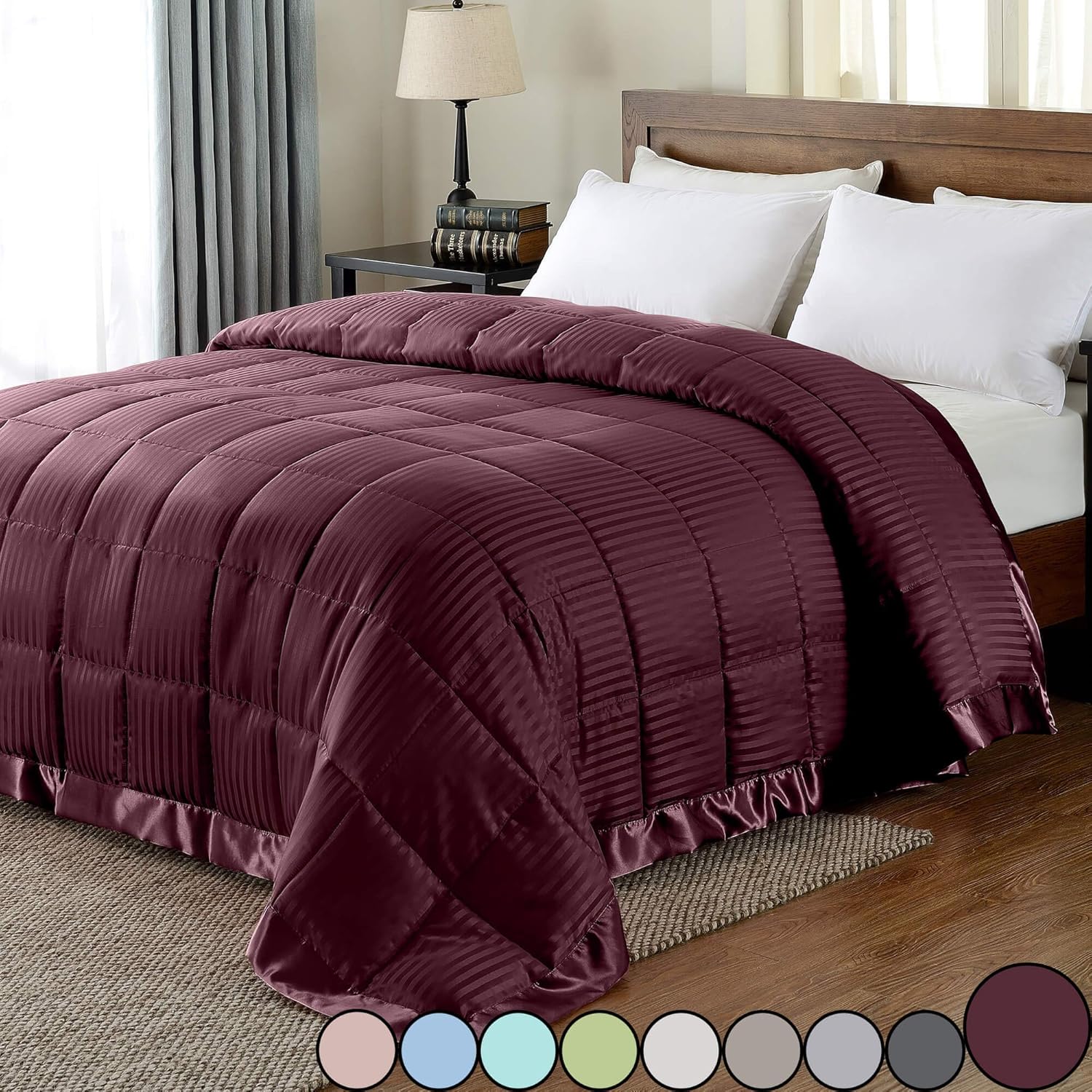 downluxe Lightweight Queen Down Alternative Blanket with Satin Trim, Pink, 90 X 90 Inch: Home & Kitchen