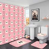 Boao 4 Pcs Pink Ghost Halloween Bathroom Shower Curtain Set 71