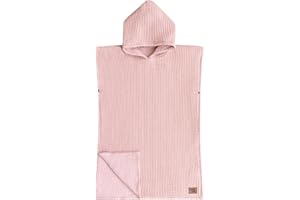 Jade&Kai Hooded Towel for Babies + Toddlers | Snaps into a Poncho | Organic Cotton Waffle | Lighweight and Absorbent | Bath, Beach, and Pool | Multiple Colors (Small (0-3 Yrs), Cherry Blossom)