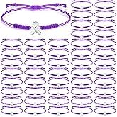Sasylvia 20/50/120 Pcs Purple Pancreatic Cancer Awareness Bracelets Adjustable Cord Stretch Ribbon Overdose Awareness Bracelets Domestic Violence Cancer Gifts for Women Survivor Jewelry