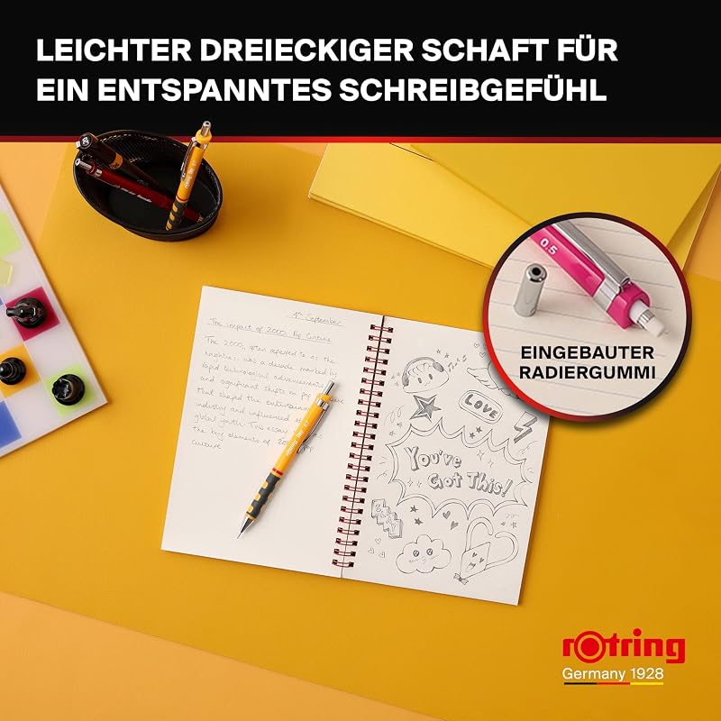 Tikky Druckbleistift | HB 0,7 mm | Schaft in Ringelblume (orange) | Leicht mit gummierter Griffzone | 12 Stück