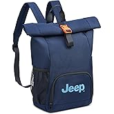 Jeep JS016D Rolltop Laptop Travel Backpack, Navy