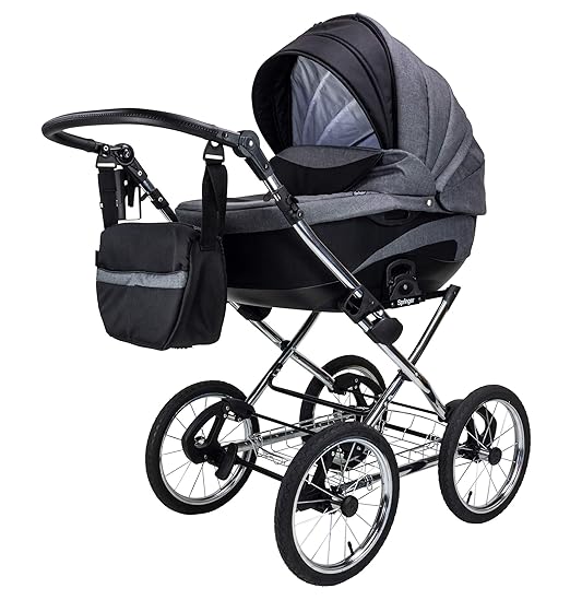 Springer Classic Chrom | Kinderwagen 3 in 1 Kombikinderwagen | Retro | Luftreifen (Nizza)