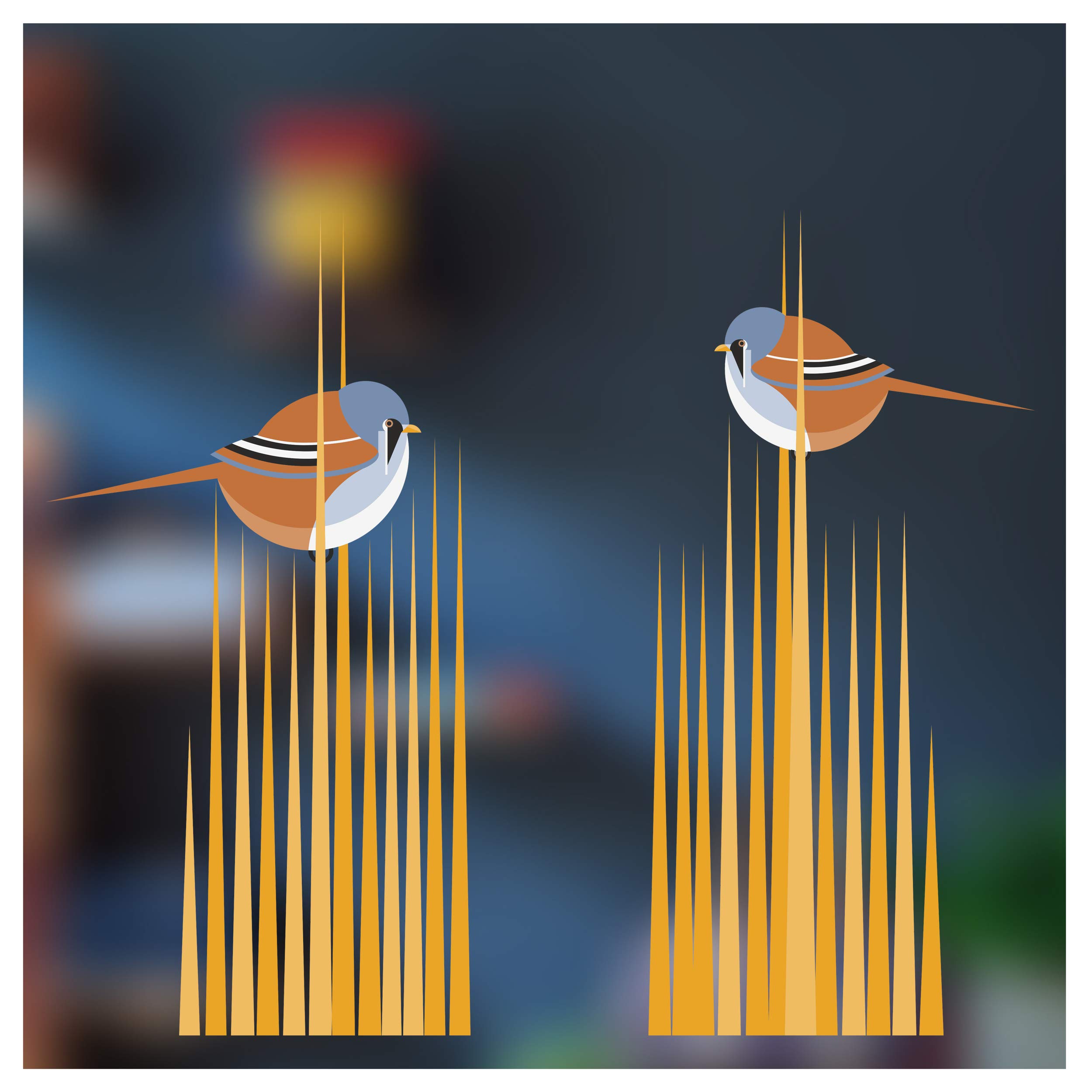 I Like Birds - Birds & Blooms Bearded Reedling Window Stickers - Set of 2 Decorative Glass Static Clings