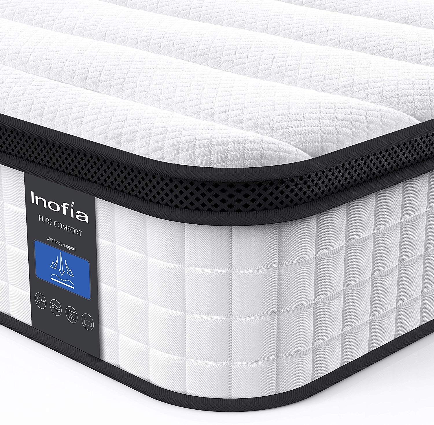 InofiaTwin Mattress, 10 Inch Hybrid Innerspring Single Mattress Cool Twin Bed Supportive & Pressure Relief, Breathable Soft Knitted Fabric Cover, Twin Size Mattress