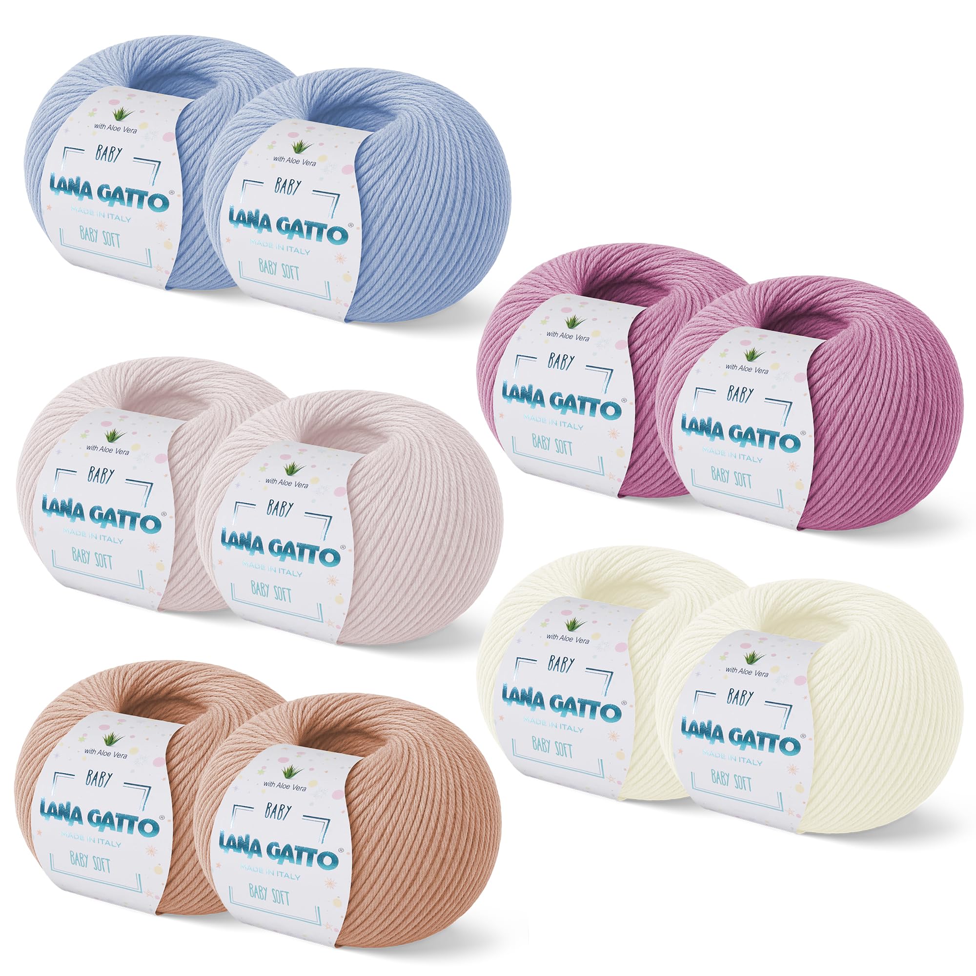 Baby Soft Yarns for Crocheting and Knitting 100% Merino Wool Treated with Aloe Vera, Soft Wool for Babies, Made in Italy by Lana Gatto, (10, Assorted Colours)